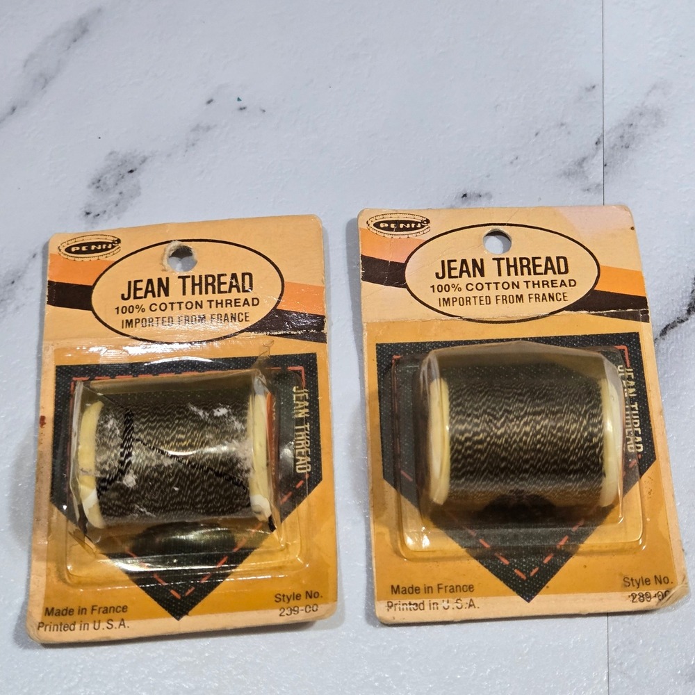 Vintage Penn Jean Thread 100 Cotton France Denim Sewing Thread Lot of 2 Black